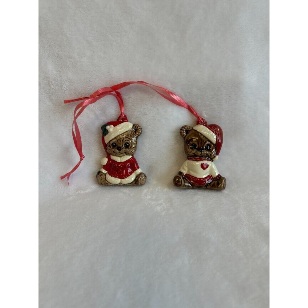 Lot of 2 Vintage Barely Bears Christmas Holiday Ornaments Decorative Collectible